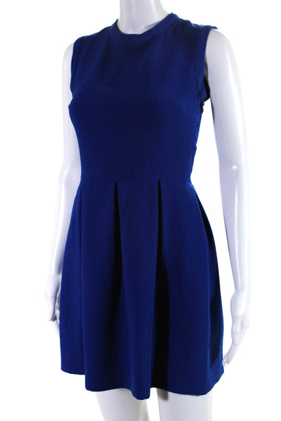 Sandro Womens Back Zip Sleeveless Crew Neck A Line Dress Royal Blue Size 1