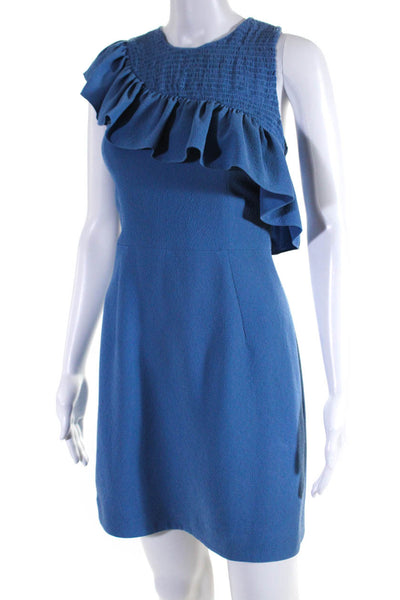 Sandro Womens Back Zip Sleeveless Smocked Ruffled Sheath Dress Blue Size 2