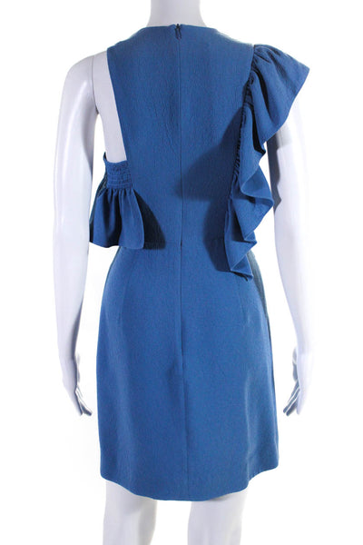 Sandro Womens Back Zip Sleeveless Smocked Ruffled Sheath Dress Blue Size 2