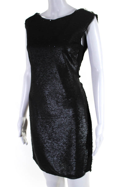 Rebecca Taylor Womens Back Zip Sleeveles Sequin Sheath Dress Black Size 2