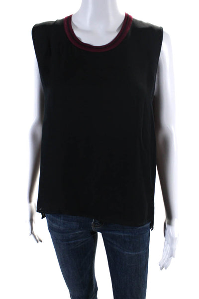 Rag & Bone Womens 100% Silk Round Neck Sleeveless Tank Blouse Black Red Size S