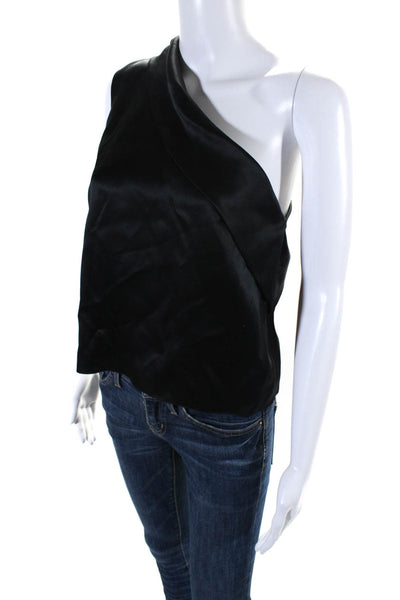 Michelle Mason Womens 100% Silk One Shoulder Sleeveless Tank Blouse Black Size 2