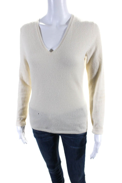 Tse Womens 100% Cashmere Knit Long Sleeved V Neck Pullover Sweater Cream Size S