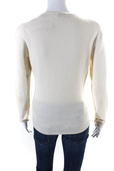 Tse Womens 100% Cashmere Knit Long Sleeved V Neck Pullover Sweater Cream Size S