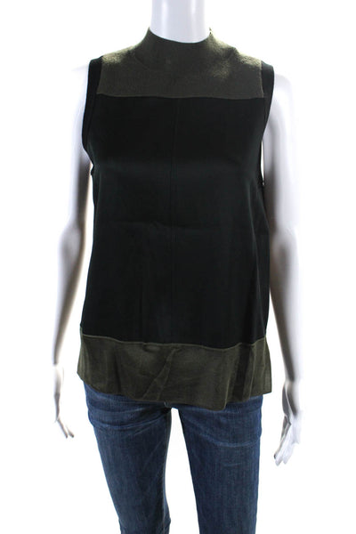 Rag & Bone Womens Satin Woven Sleeveless High Neck Tank Blouse Dark Green Size S