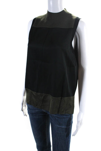 Rag & Bone Womens Satin Woven Sleeveless High Neck Tank Blouse Dark Green Size S