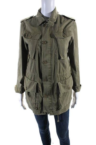 J Crew Womens Drawstring Waist Zippered Cargo Pocket Jacket Army Green Size XS