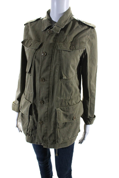 J Crew Womens Drawstring Waist Zippered Cargo Pocket Jacket Army Green Size XS