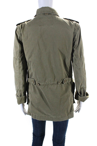 J Crew Womens Drawstring Waist Zippered Cargo Pocket Jacket Army Green Size XS