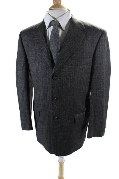 Hickey Freeman Mens Lambs Wool Notch Collar 3 Button Suit Jacket Gray Size 42R