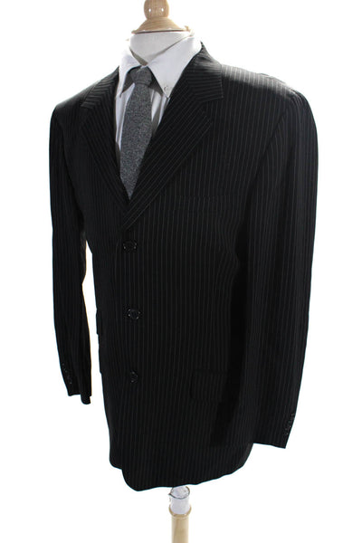 DKNY Mens Pinstripe Notch Collar Three Button Suit Jacket Black Size 40R