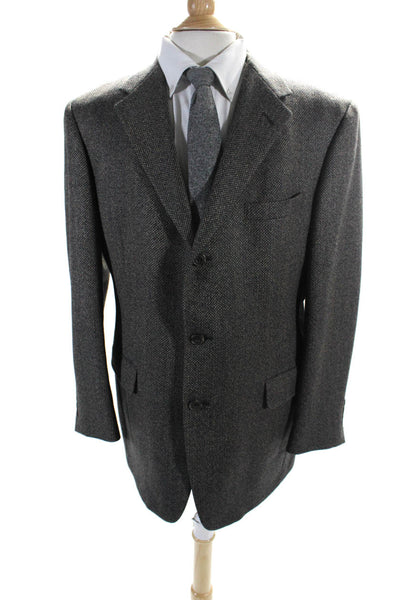 Austin Reed Mens V-Neck Notch Collar Three Button Suit Jacket Gray Size 42R