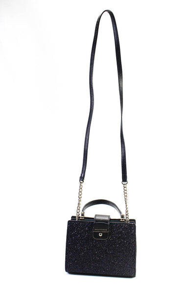 Kate Spade Womens Leather Glitter Gold Tone Chain Strap Top Handle Bag Black