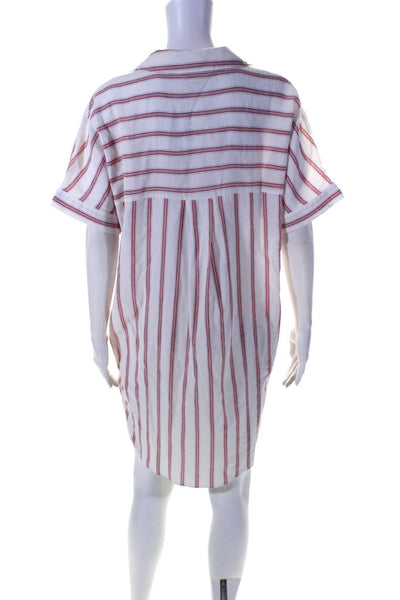 Whistles Women's Collared Short Sleeves Mini Shirt Dress Red Stripe Size M