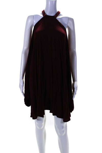 Free People Women's High Neck Cold Shoulder Mini Dress Burgundy Size L