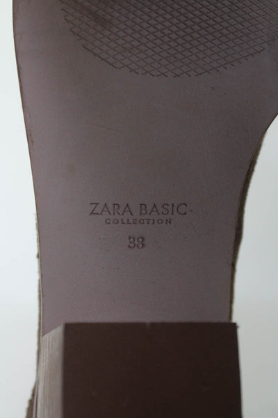Zara Women's Pointed Toe Pull-On Block Heels Suede Ankle Bootie Beige Size 8