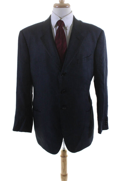 Armani Collezioni Mens Silk Three Button Blazer Blue Size 46 Regular