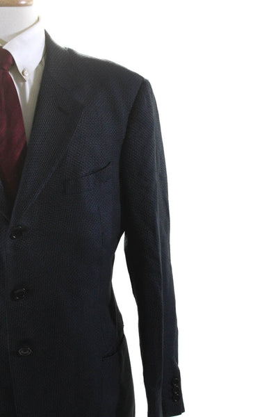 Armani Collezioni Mens Silk Three Button Blazer Blue Size 46 Regular