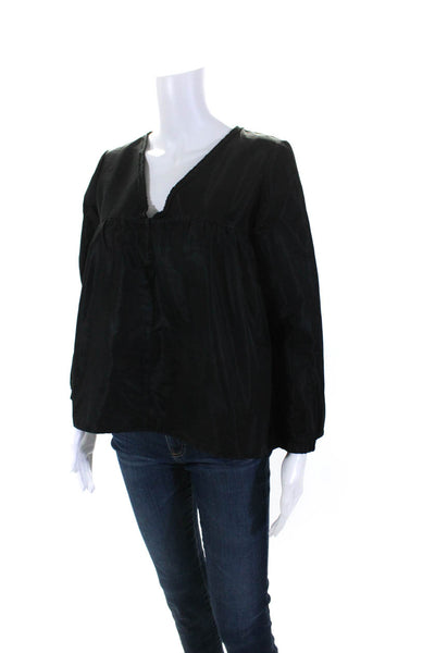 Noble 31 Womens 3/4 Sleeve V Neck Oversized Top Blouse Black Size Medium