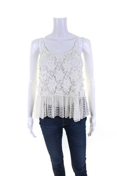 Alexis Womens Spaghetti Strap Floral Eyelet Top Blouse White Cotton Size Small