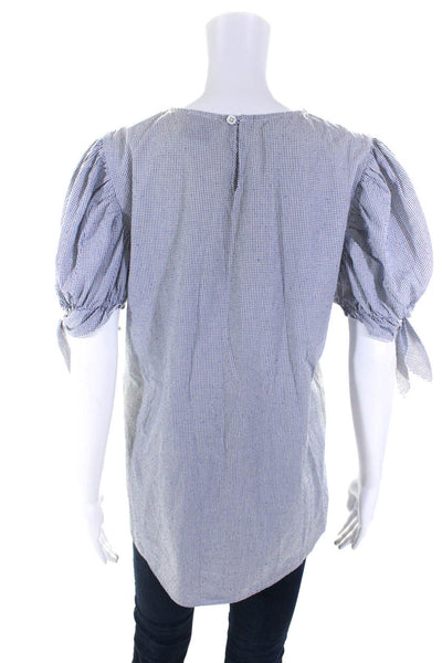 Noble 31 Womens Short Sleeve Oversized Check Shirt White Blue Cotton Size Medium