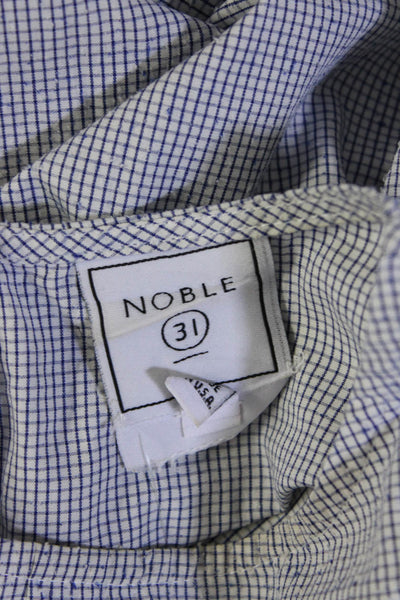 Noble 31 Womens Short Sleeve Oversized Check Shirt White Blue Cotton Size Medium