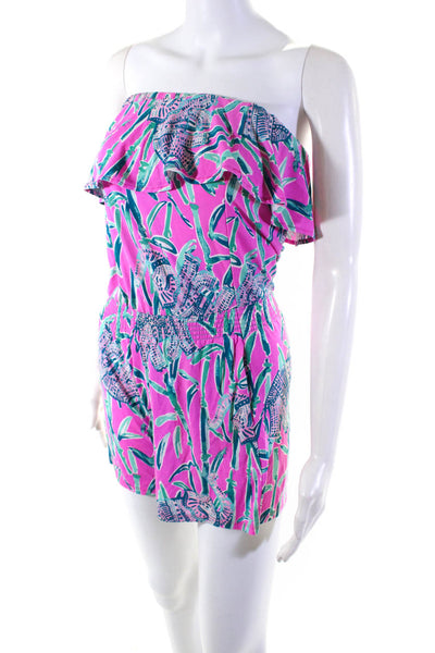 Lilly Pulitzer Womens Pink Printed Ruffle Strapless Pull On Romper Size XXS