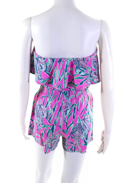 Lilly Pulitzer Womens Pink Printed Ruffle Strapless Pull On Romper Size XXS