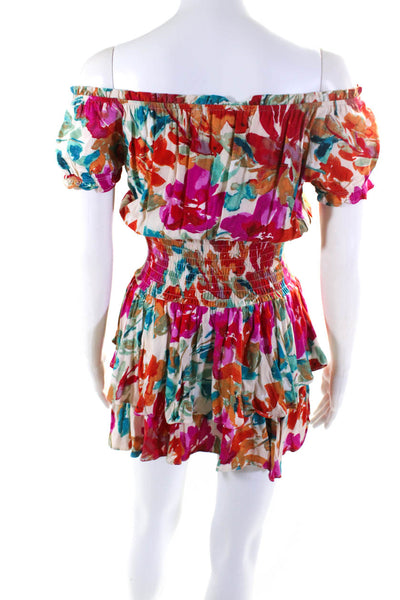 Olivaceous Womens Red Floral Print Off Shoulder Short Sleeve Shift Dress Size S