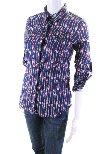 Lilly Pulitzer Womens Blue Cotton Printed Long Sleeve Button Down Shirt Size 0