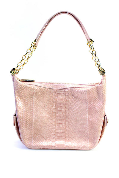 Judith Leiber Womens Light Pink Python Skin Leather Shoulder Bag Handbag