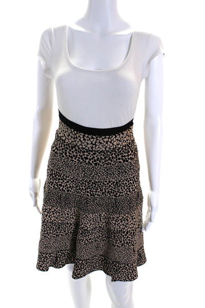 Herve Leger Womens Brown Black Printed Midi A-line Skirt Size XXS
