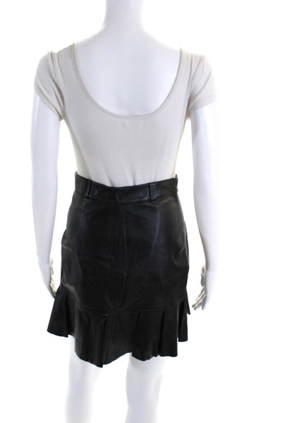 PatBO Womens Solid Black Leather Front Pockets Knee Length A-line Skirt Size 4