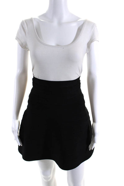 Herve Leger Womens Black Textured Knee Length A-Line Skirt Size XXS