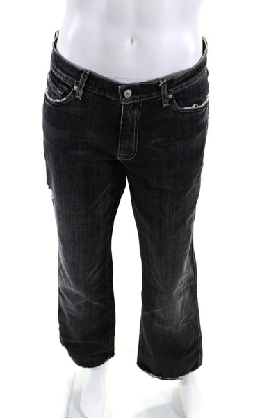 7 For All Mankind Mens Cotton Buttoned Distress Straight Jeans Black Size EUR36