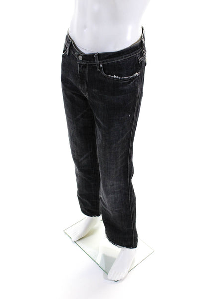 7 For All Mankind Mens Cotton Buttoned Distress Straight Jeans Black Size EUR36