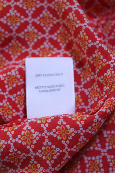 Joie Womens Short Sleeve Keyhole Printed Silk Top Blouse Orange White Size XS
