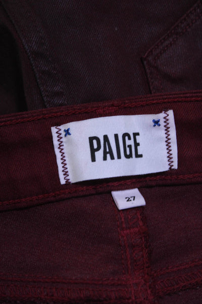 Paige Womens Zipper Fly High Rise Coated Verdugo Ankle Jeans Red Size 27