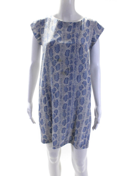 Joie Womens Cap Sleeve Scoop Neck Snakeskin Print Silk Dress Blue Gray Size XS