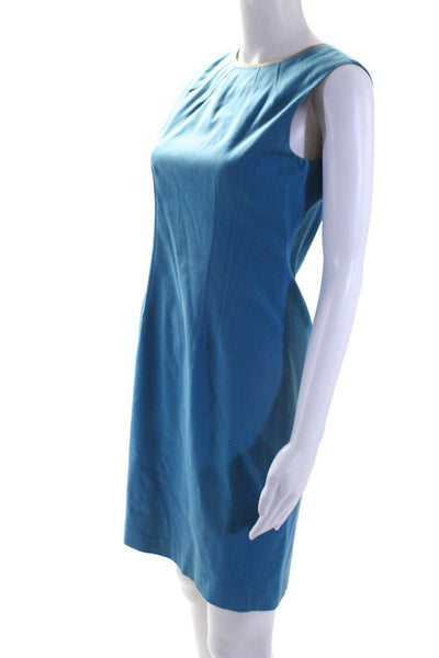 Elie Tahari Womens Back Zip Sleeveless Crew Neck Sheath Dress Blue Cotton Size 2