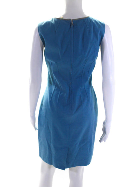 Elie Tahari Womens Back Zip Sleeveless Crew Neck Sheath Dress Blue Cotton Size 2