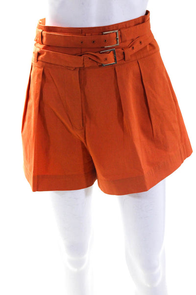 Intermix Womens Cotton Pleated Hook Closure High Rise Shorts Orange Size 6