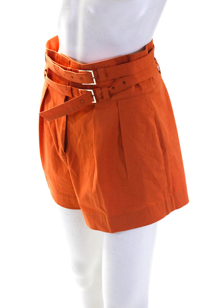 Intermix Womens Cotton Pleated Hook Closure High Rise Shorts Orange Size 6