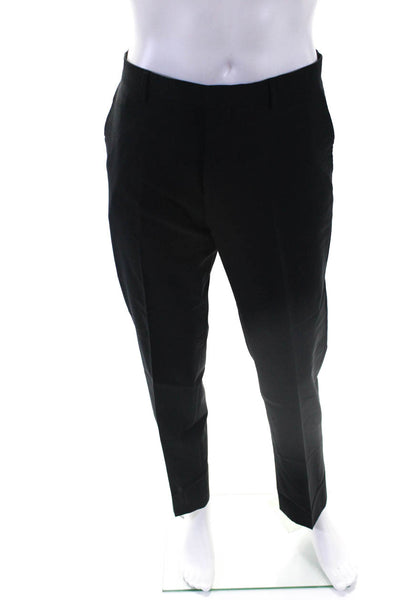 Hugo Boss Mens Wool Flat Front Hook Closure Skinny Dress Pants Black Size 34R