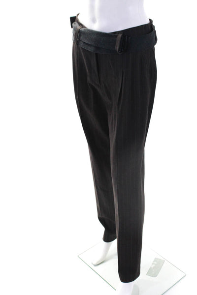 Gunex Womens Brown Pinstriped High Rise Pleated Straight Dress Pants Size 6