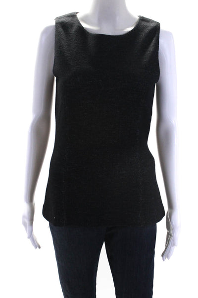 Theory Womens Black Textured Crew Neck Zip Back Sleeveless Blouse Top Size 8