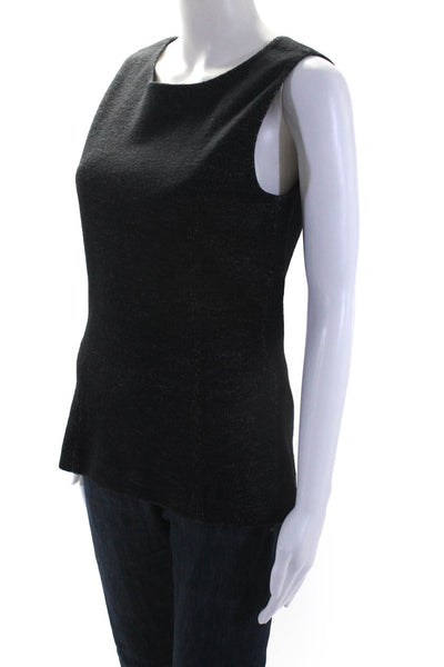Theory Womens Black Textured Crew Neck Zip Back Sleeveless Blouse Top Size 8
