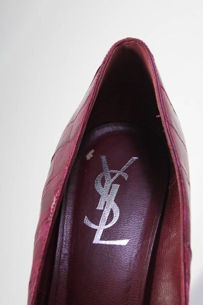 YSL Women's Pointed Toe Platform Stiletto Texture Party Shoe Red Size 10