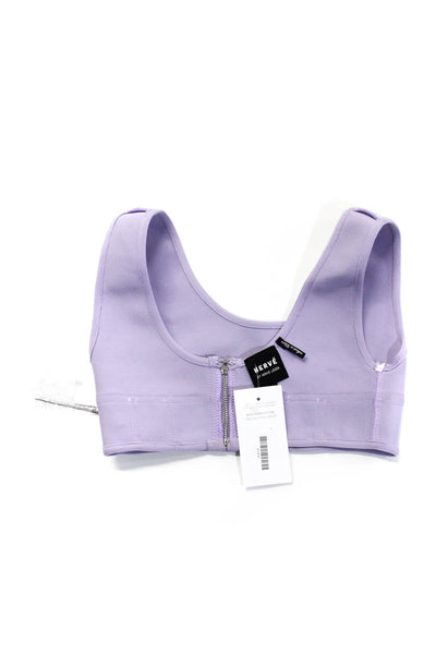 Herve Leger Women's Scoop Neck Sleeveless Zip Closure Sport Bra Purple Size XS
