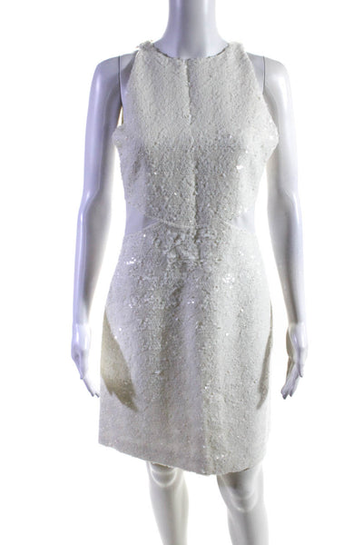 10 Crosby Derek Lam Womens Chenille Sequin Sleeveless Sheath Dress White Size 4